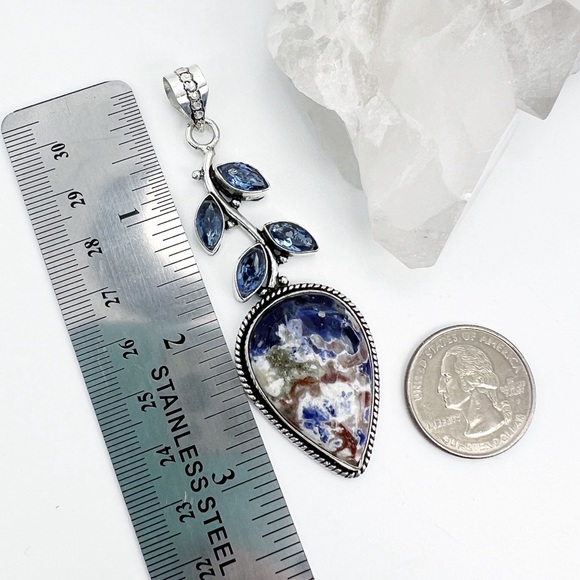 *SOLD Blue Topaz & Sodalite Designer Pendant Vintage New Sterling Silver 925 - Picture 4 of 8